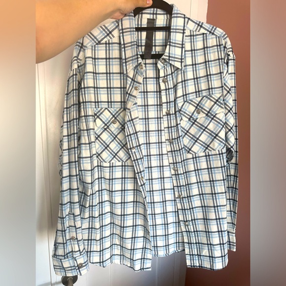 Chrome Hearts Flannel Plaid Shirt Unisex Size Medium Oversized Light Blue Navy - Picture 3 of 16